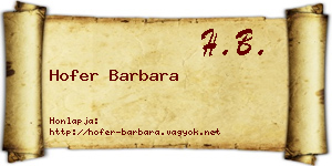 Hofer Barbara névjegykártya